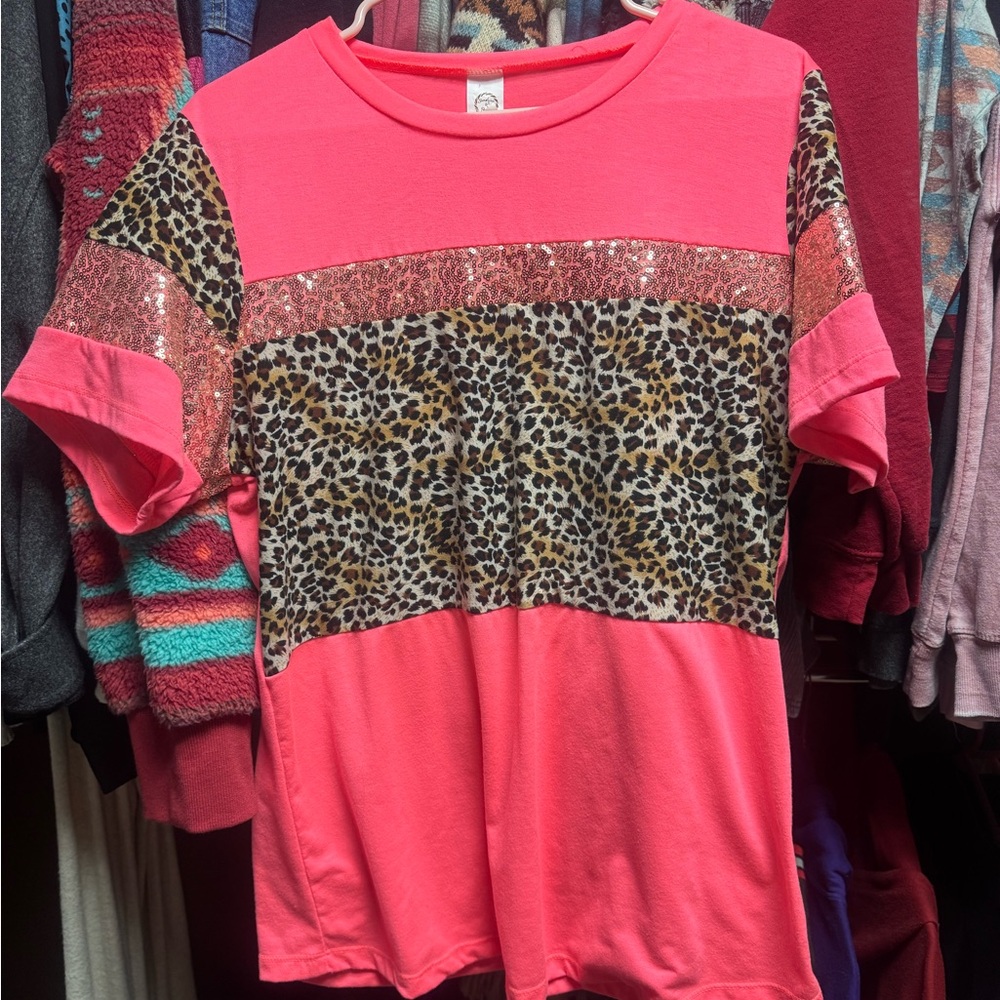 Pink Leopard Print Kids T-Shirt